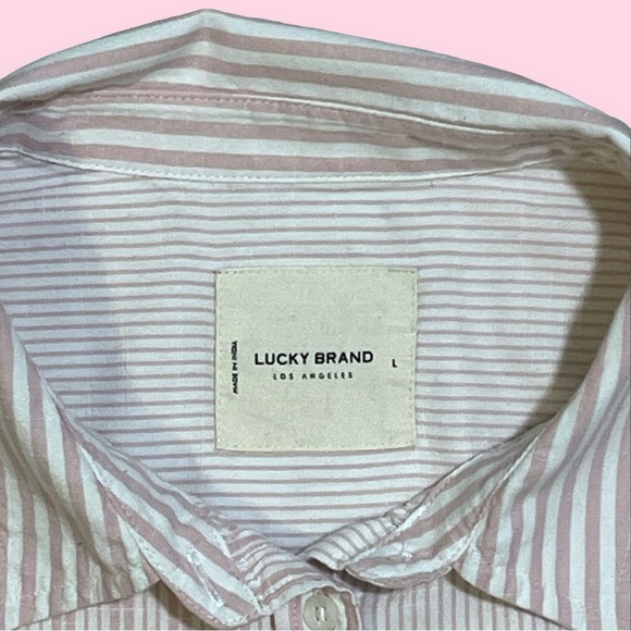 Lucky Brand Gently Used Button Down Boyfriend Dress Shirt Pink & White Size L - Picture 6 of 6